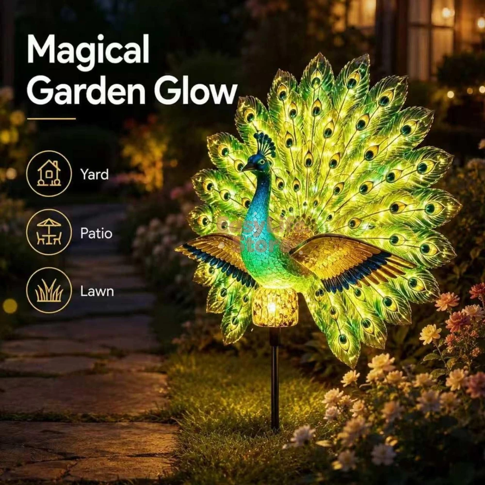 Smart Garden Lamp - Solar Peacock Garden Sculpture, Outdoor Decor